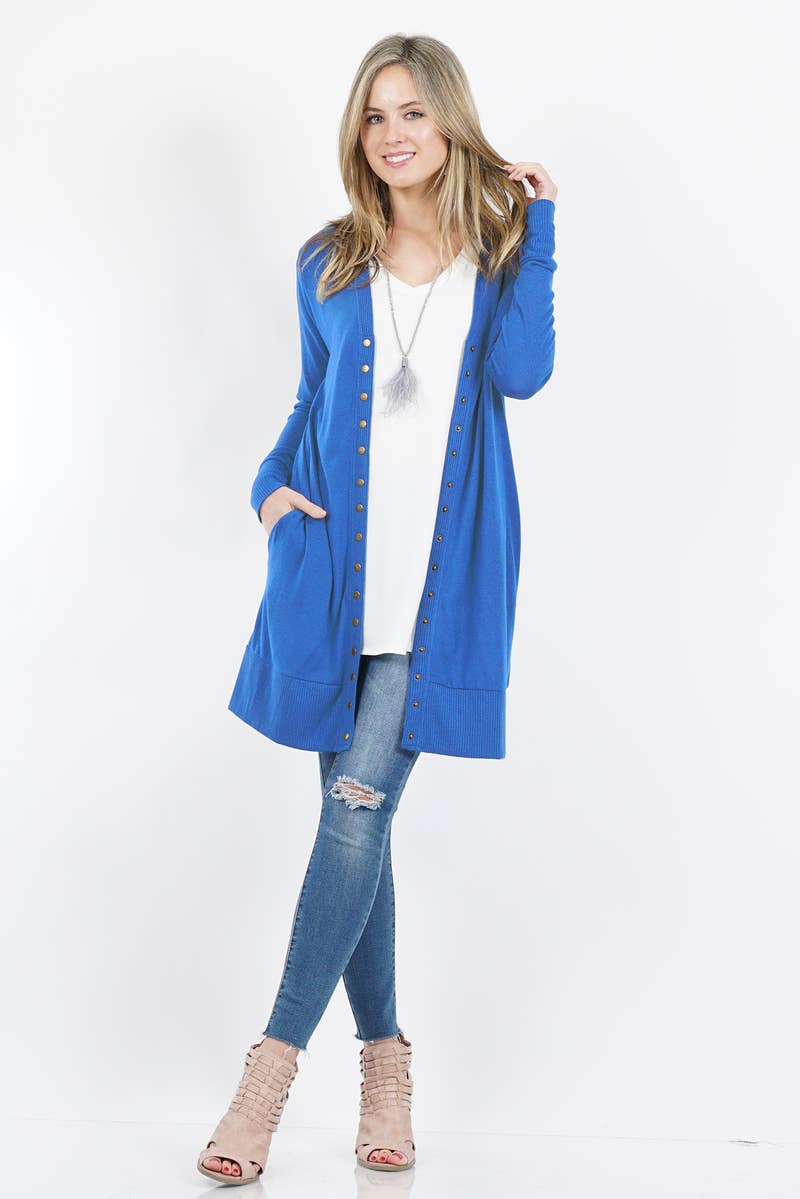 ._ SI-15139 Thigh Length Snap Button Cardigan