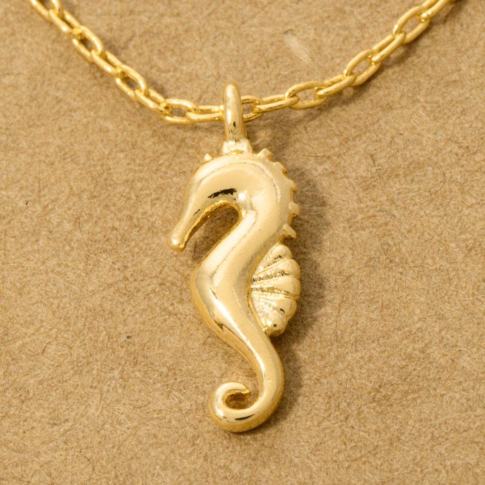 Gold Dipped Sea Horse Pendant Necklace