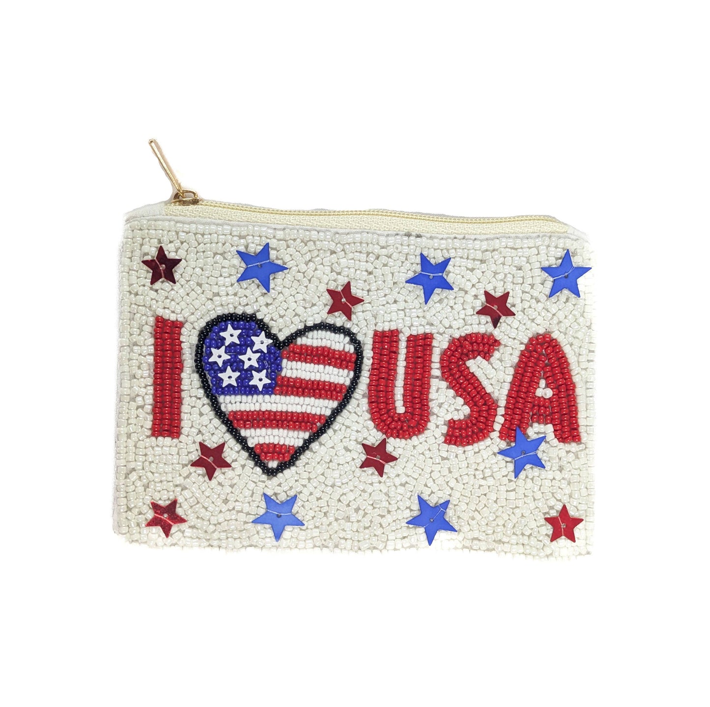 Ladies I Love USA Printed Beaded Coin Purse